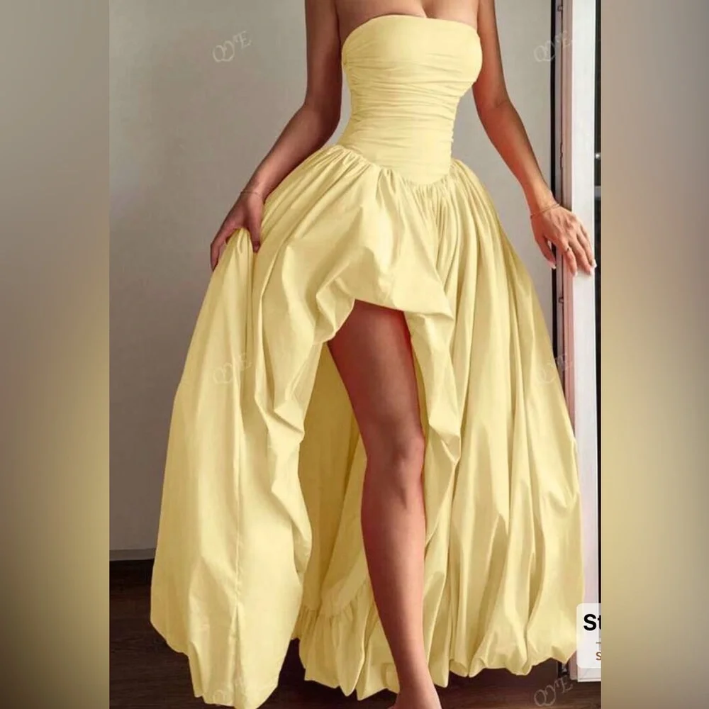 YELLOW LONG Elegant Strapless Evening Gown - Picture 2 of 16